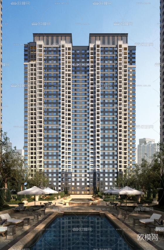 现代商住楼外观su模型下载（渲染图2）