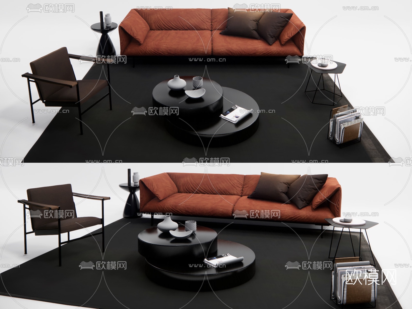 现代布艺组合沙发su模型下载（渲染图1）