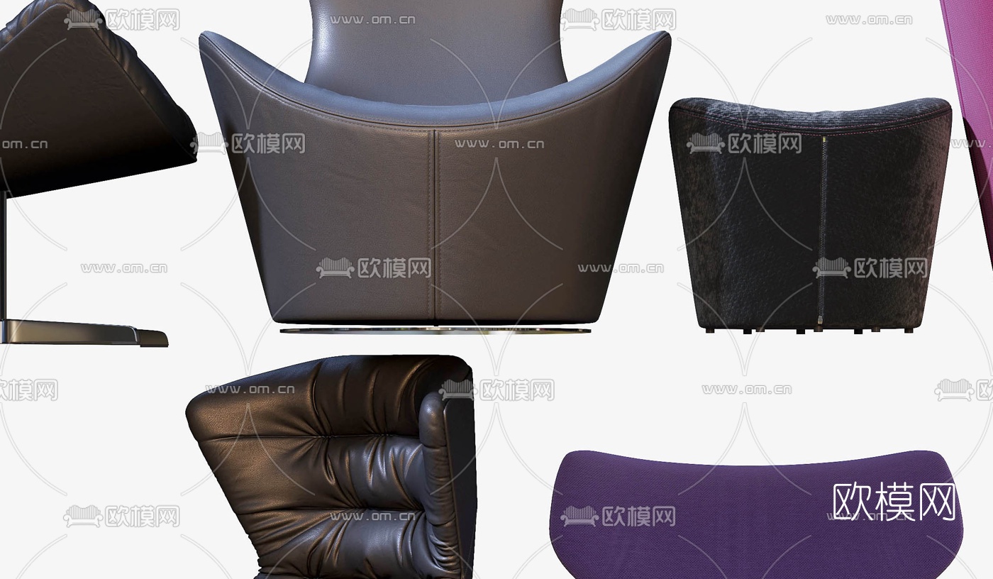 现代高背皮革绒布休闲椅3d模型