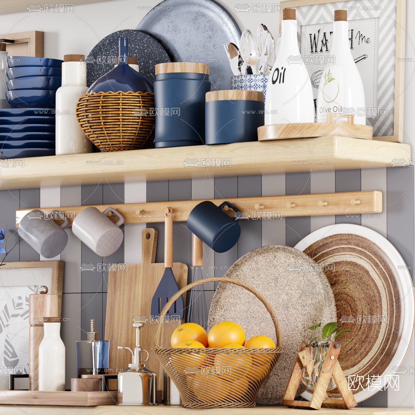 北欧碗碟餐具调料瓶砧板3d模型下载（渲染图2）