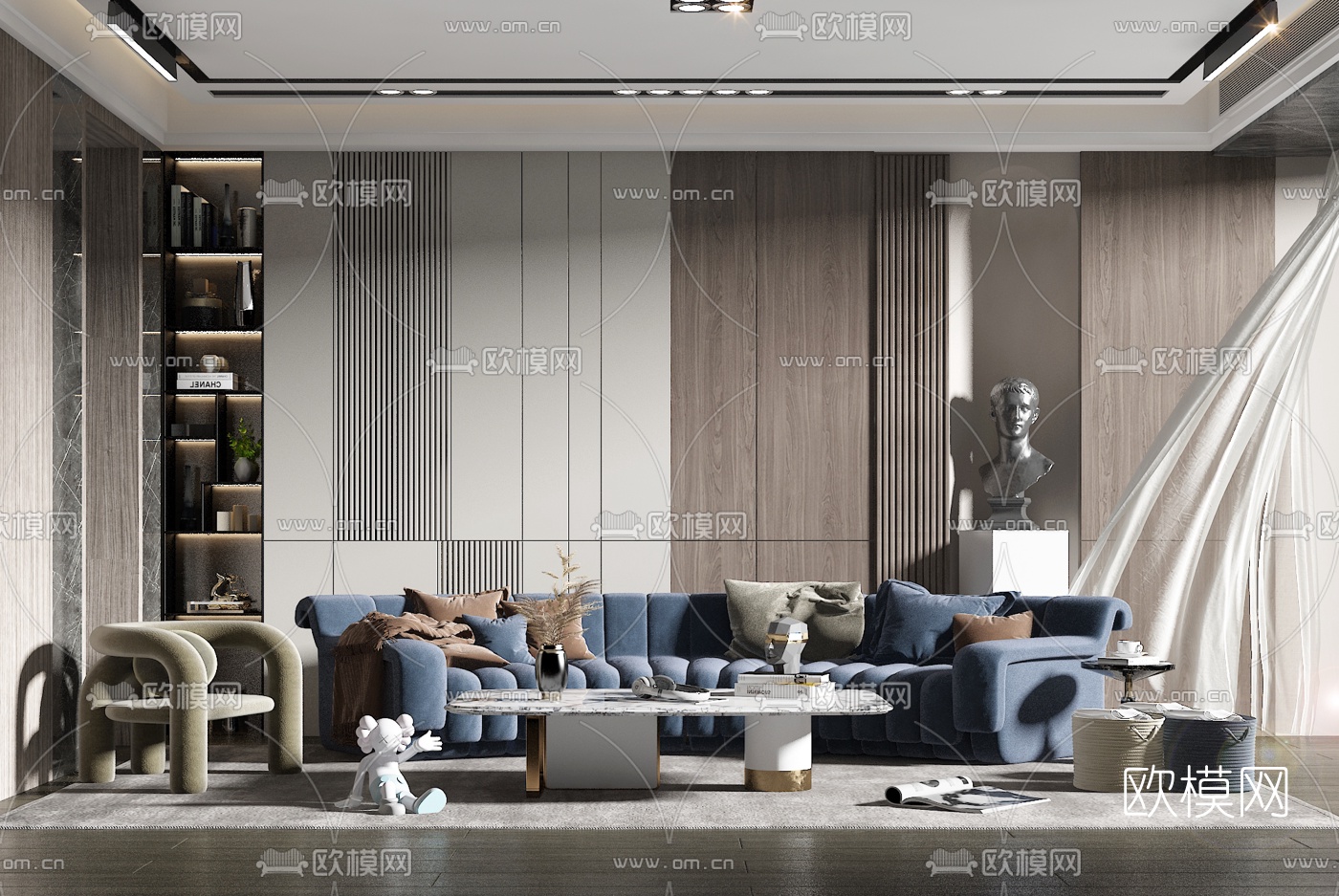 后现代布艺沙发组合3d模型下载（渲染图1）