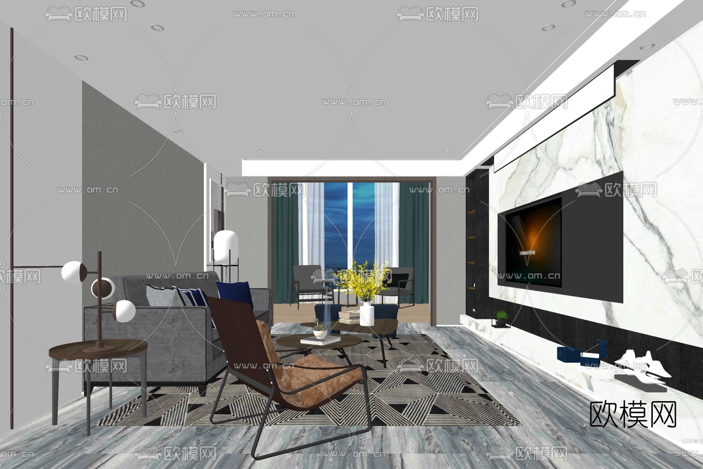 现代客厅免费su模型下载