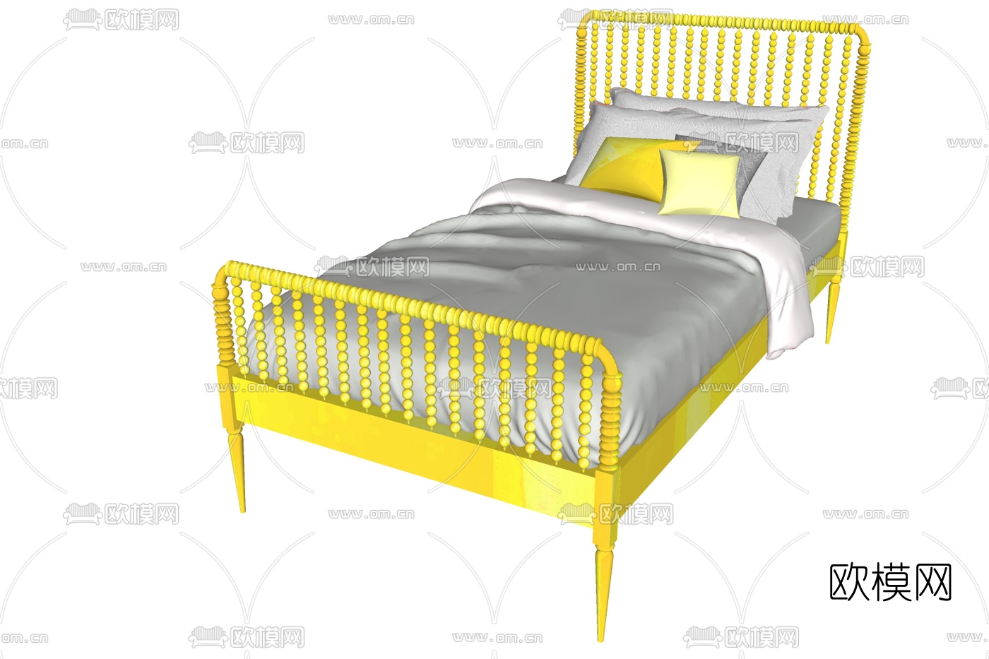 现代单人床su模型下载