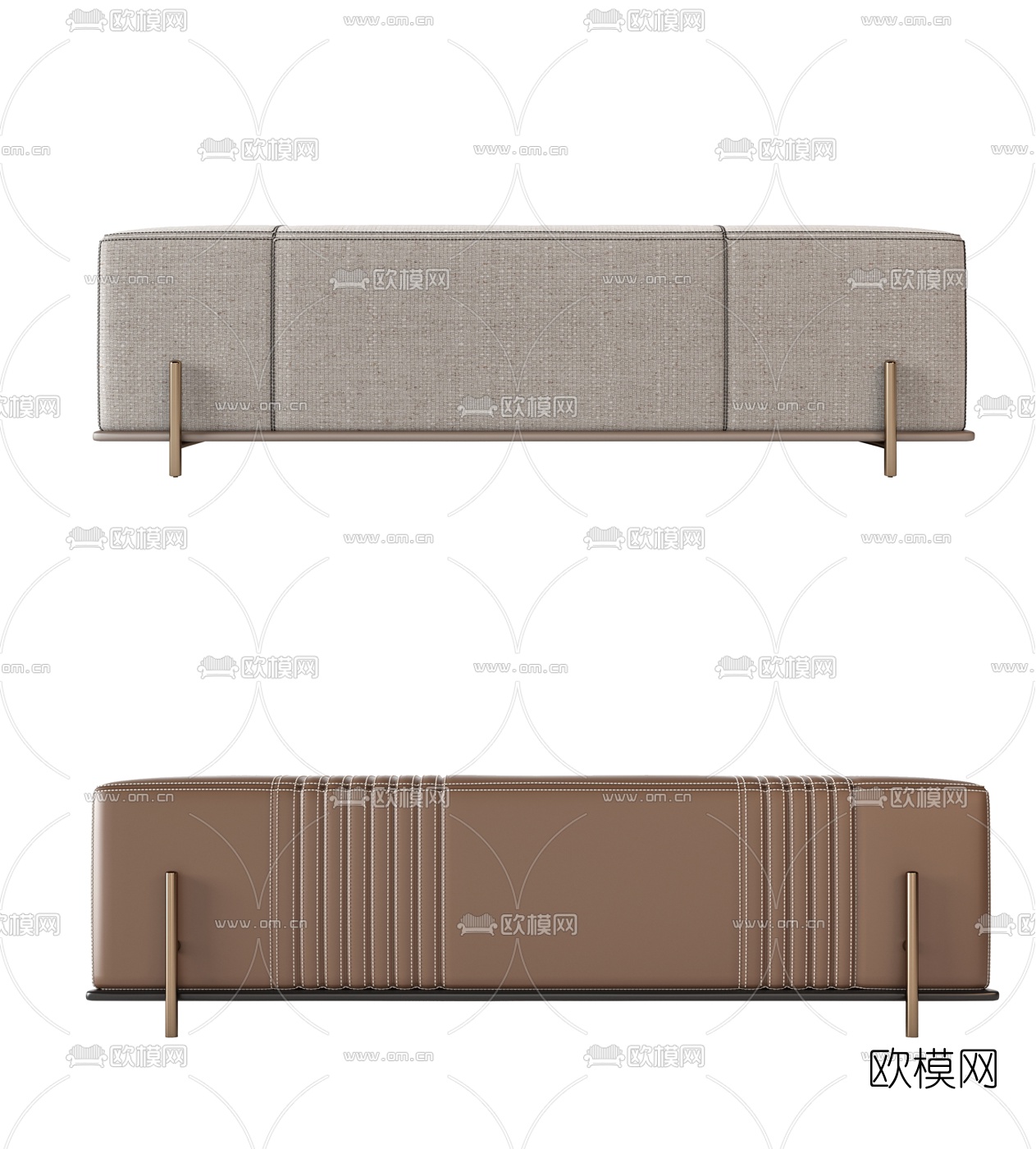 现代布艺皮革床尾凳3d模型下载（渲染图1）