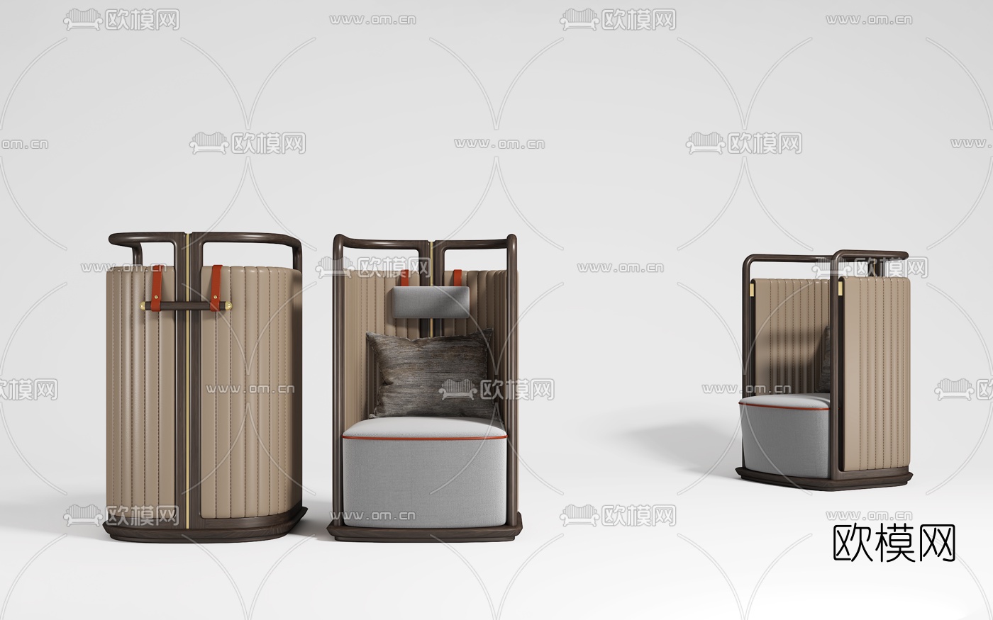 新中式布艺单人沙发3d模型