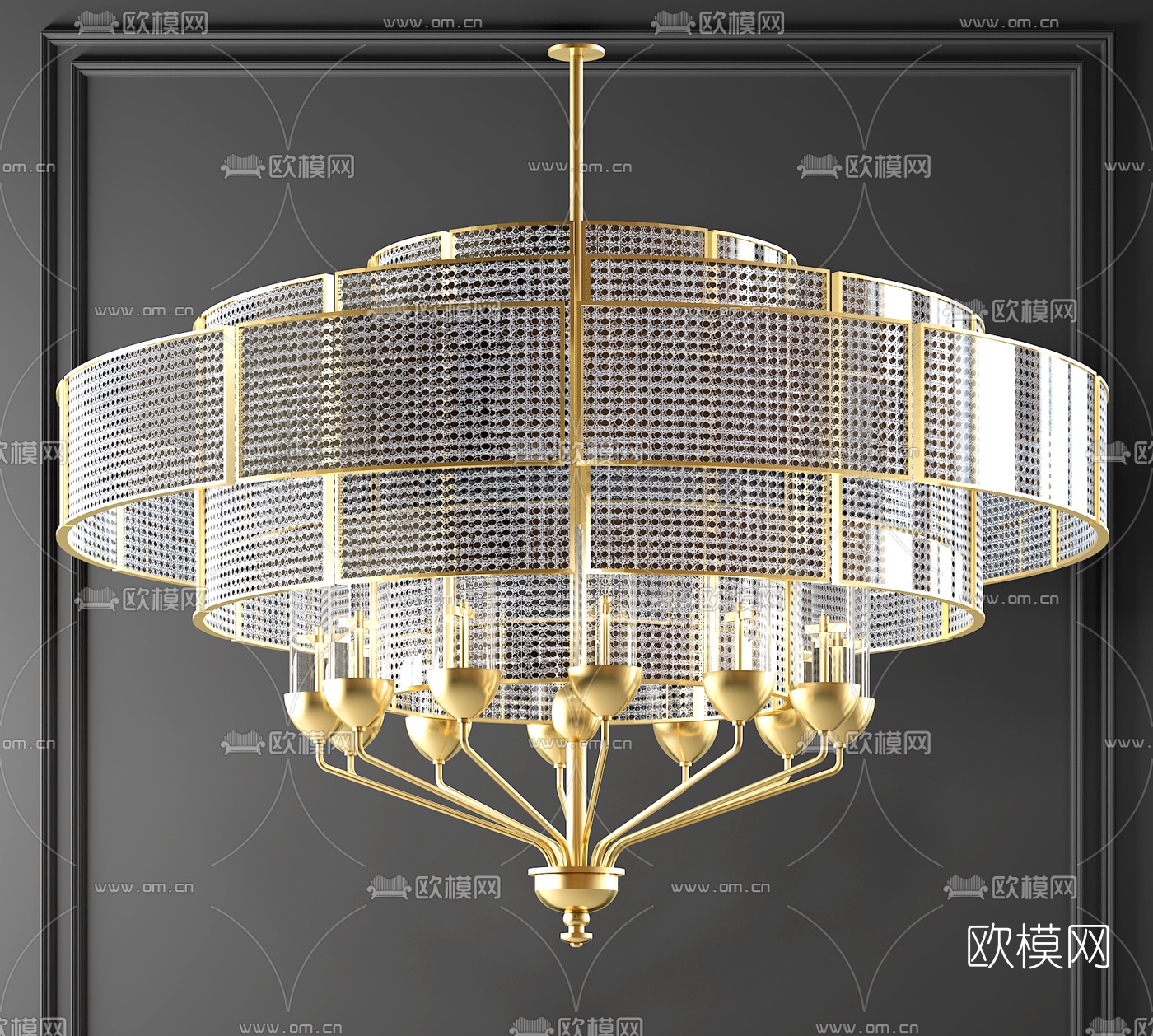 现代轻奢多层水晶吊灯3d模型下载（渲染图1）