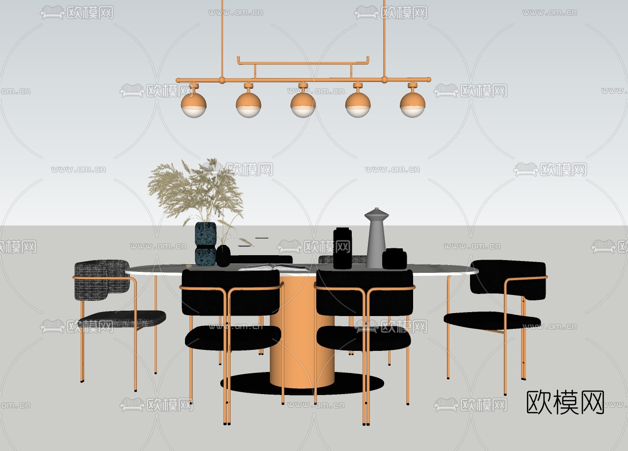现代轻奢餐桌椅su模型下载（渲染图2）