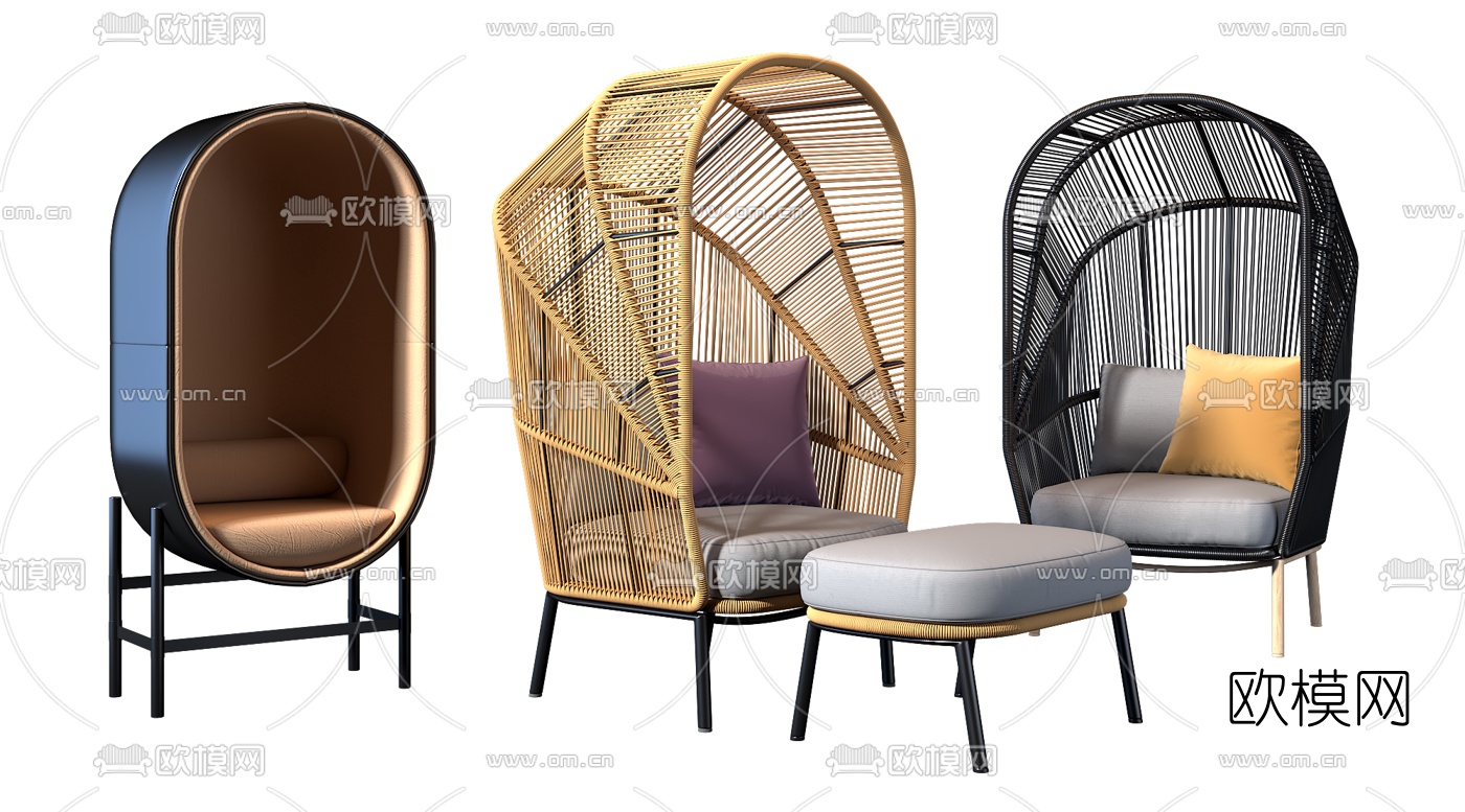 现代藤编户外休闲椅3d模型下载
