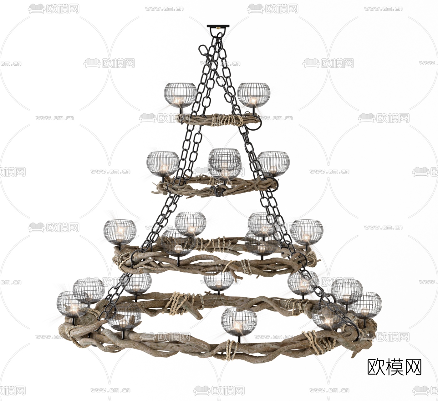 自然风多层树枝吊灯3d模型下载