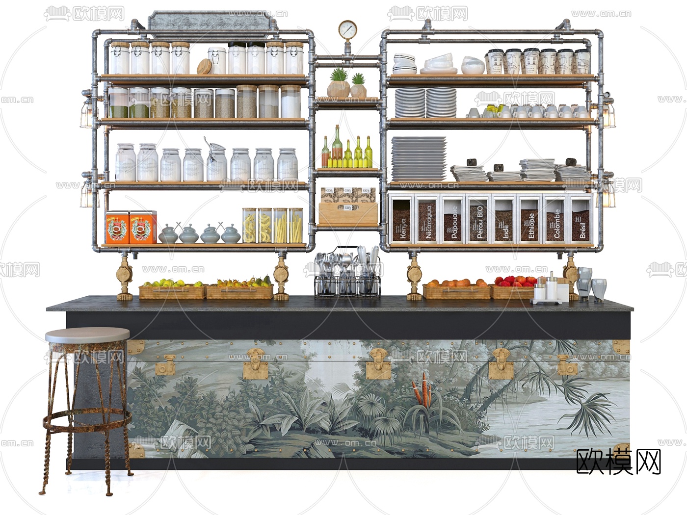 工业风奶茶店操作台3d模型下载