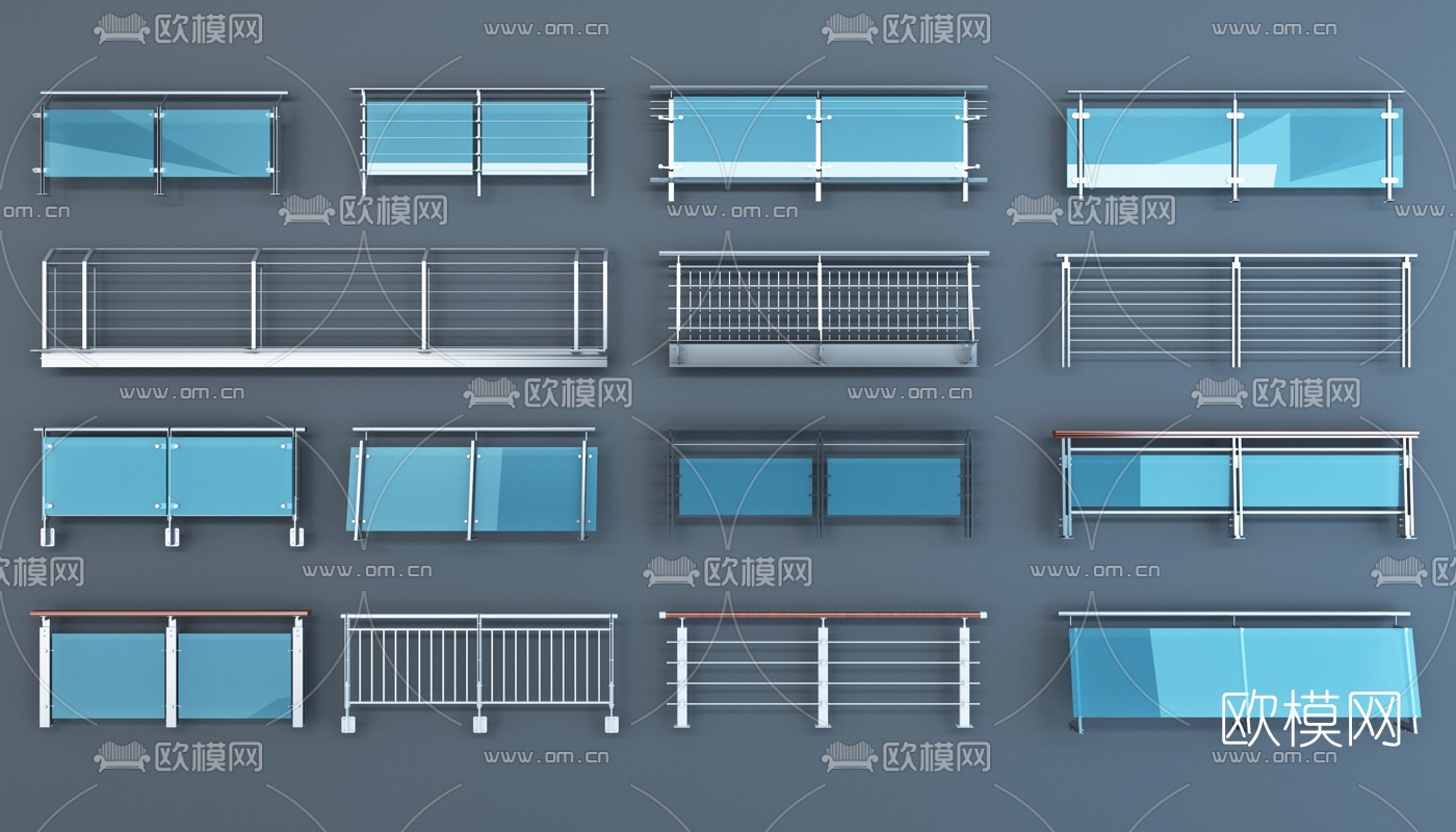 现代玻璃金属栏杆3d模型