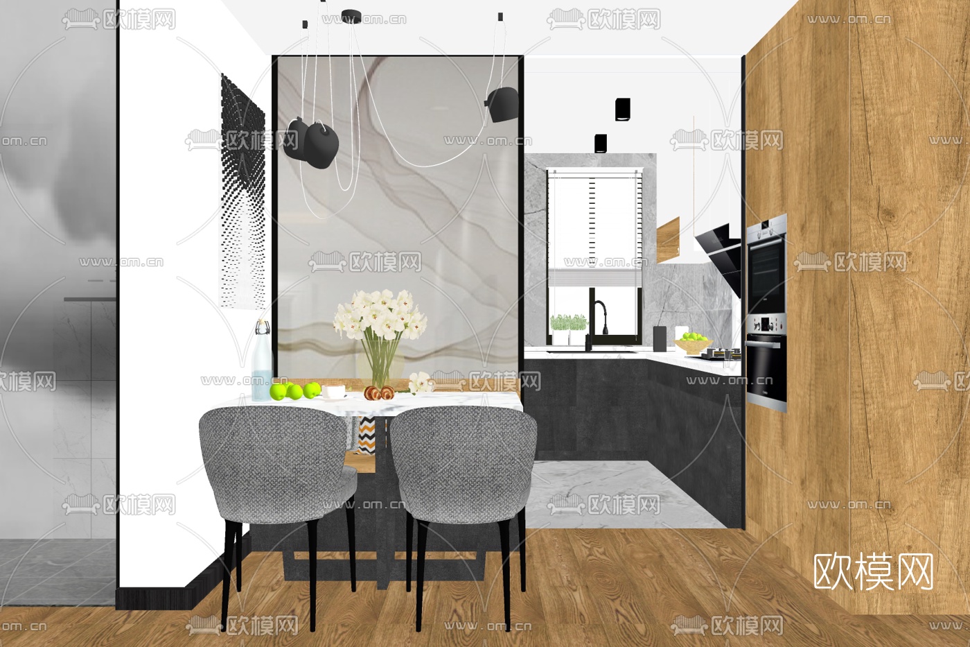 现代简约餐厅免费su模型下载