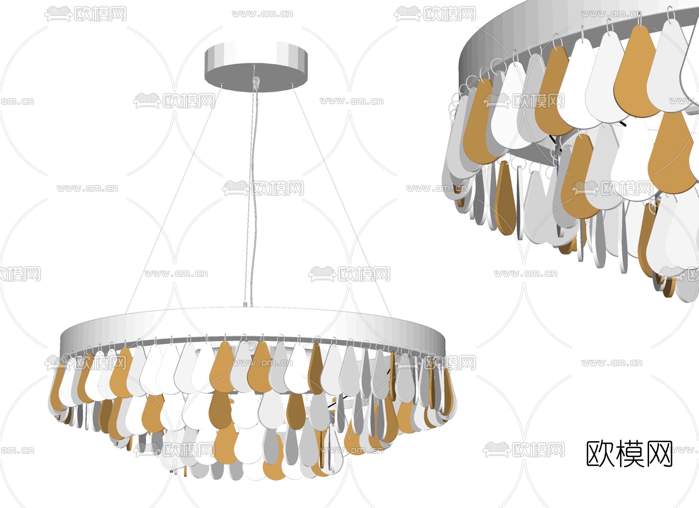 现代圆形吊灯su模型下载（渲染图2）