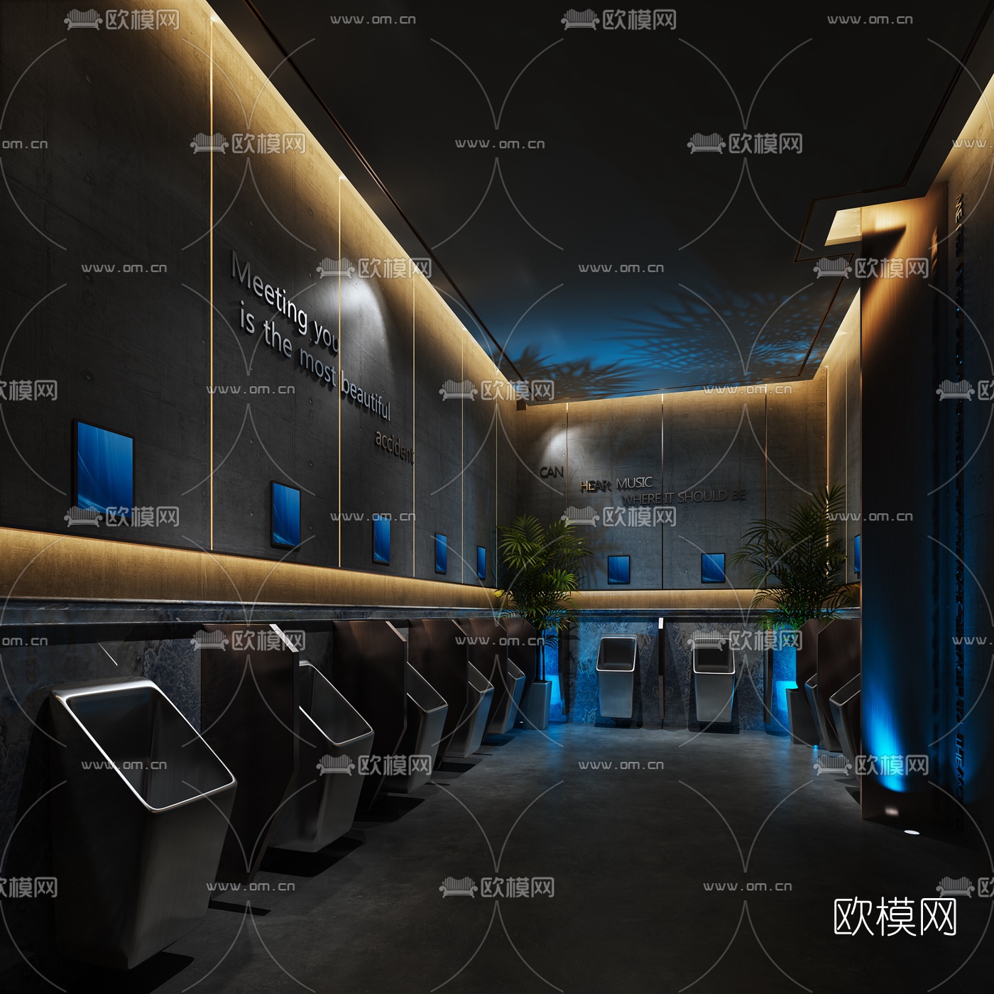 工业风酒店公共卫生间免费3d模型下载