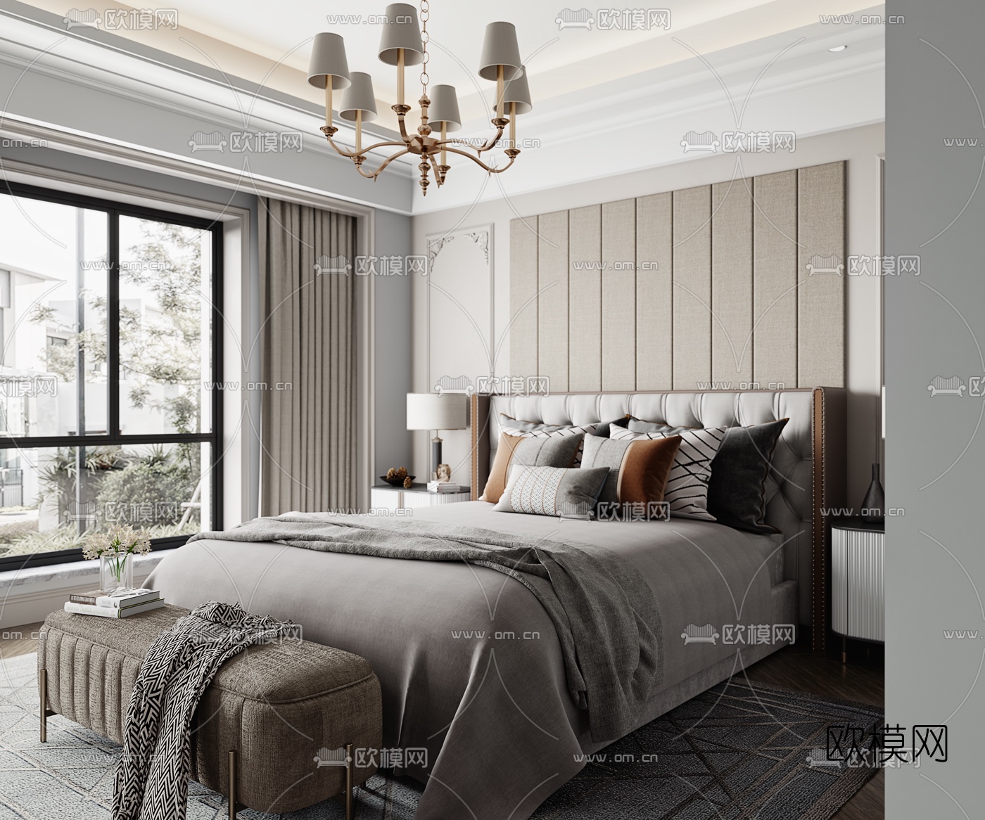 简美简约卧室3d模型下载（渲染图2）