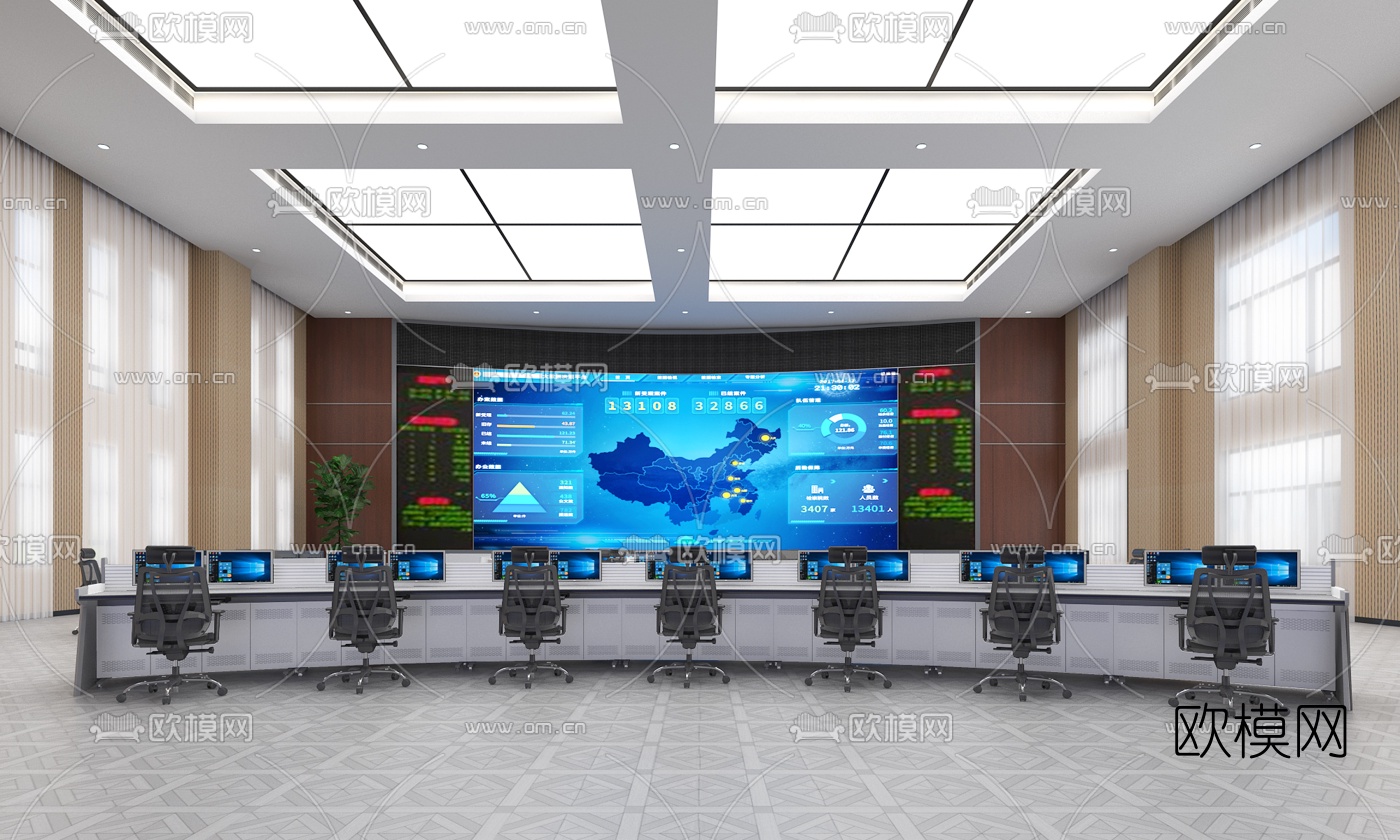 现代公安局指挥大厅3d模型下载（渲染图1）