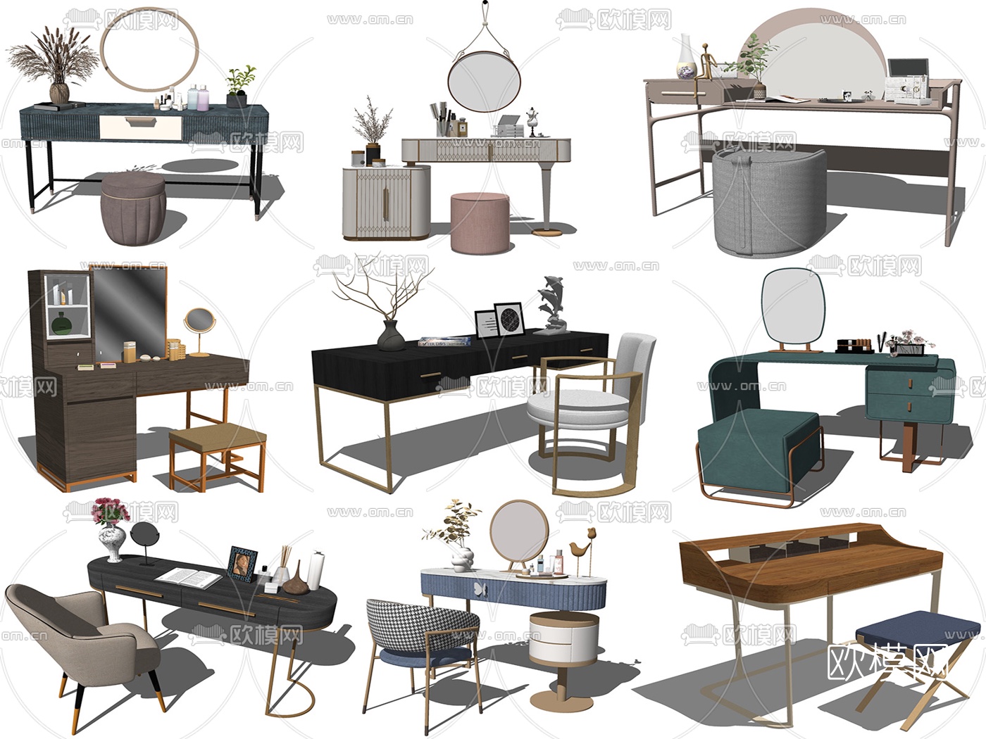 现代梳妆台su模型下载