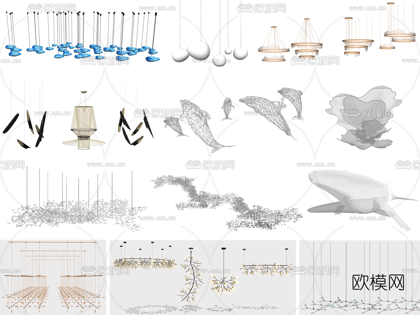 现代艺术吊灯su模型下载（渲染图3）