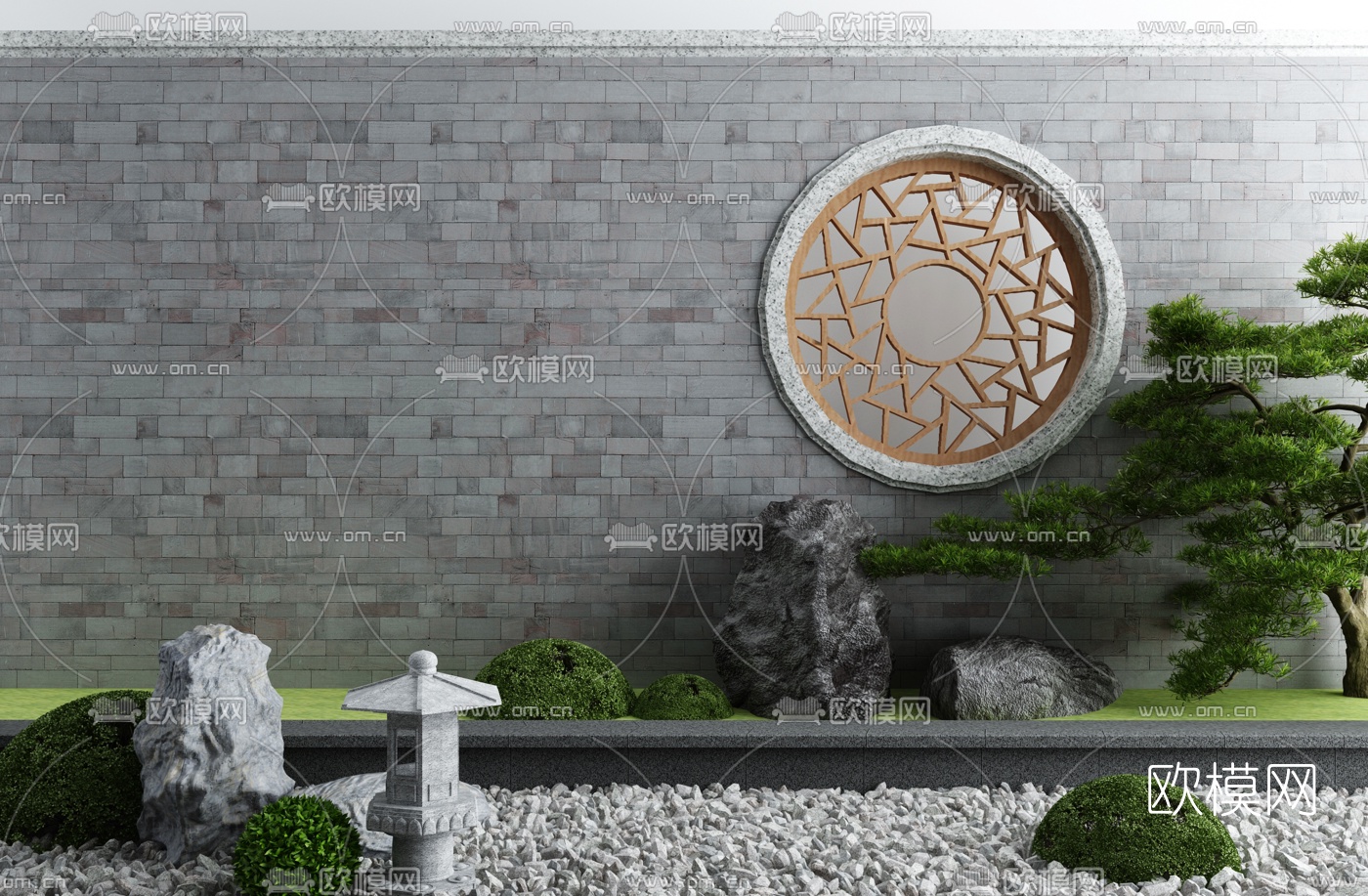 新中式庭院灯景墙小品3d模型下载