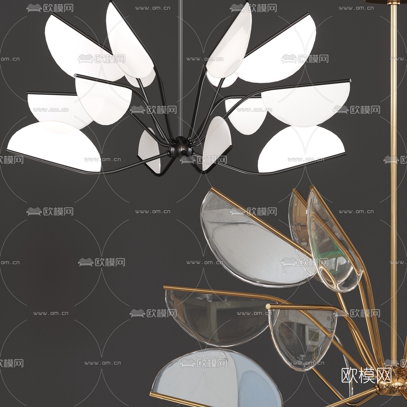 现代半圆形多头吊灯3d模型