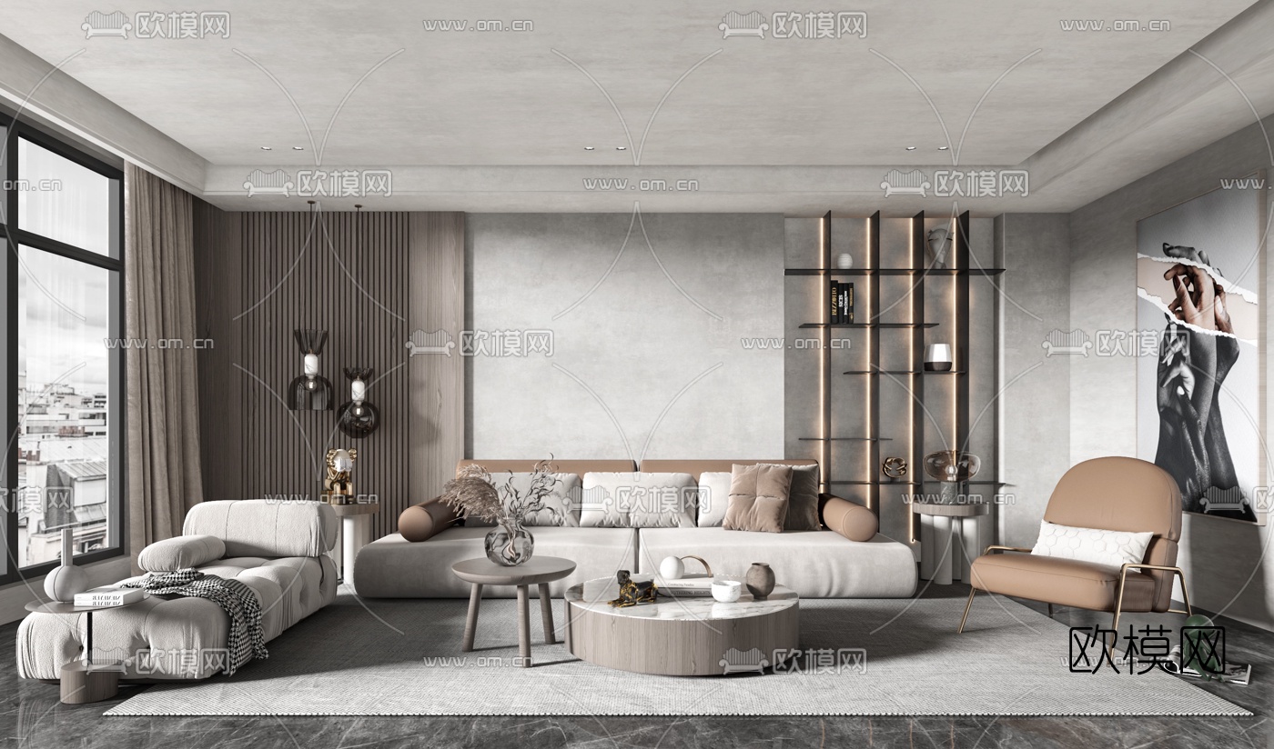 现代布艺沙发组合3d模型下载