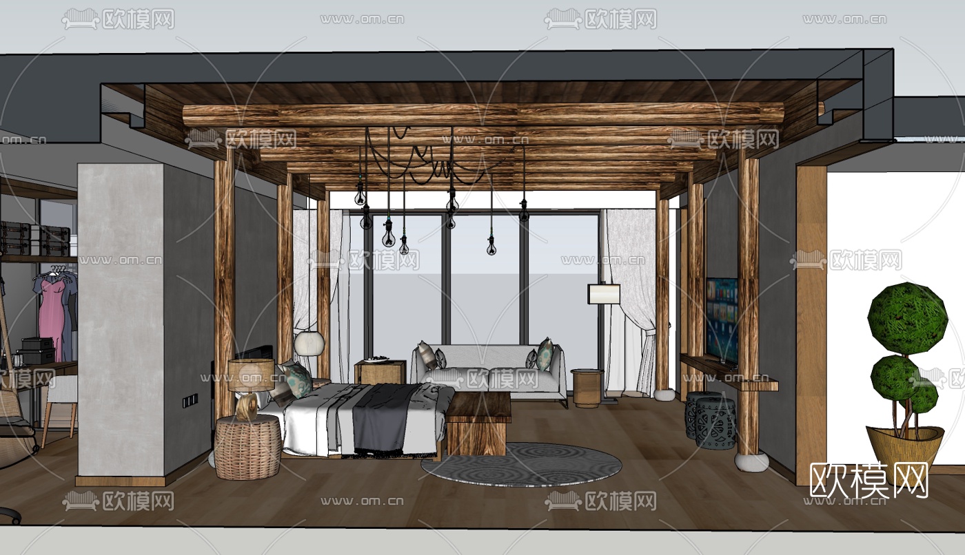 自然风民宿酒店套房su模型下载（渲染图3）