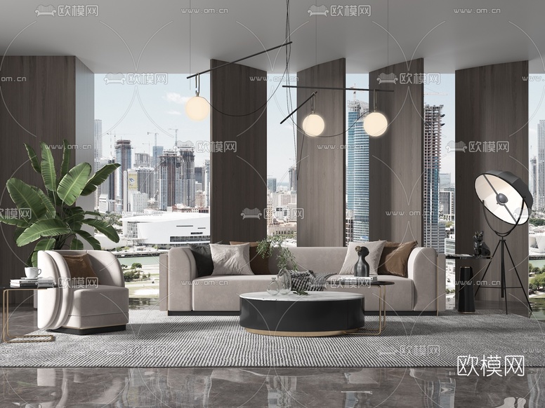 现代布艺沙发组合3d模型下载