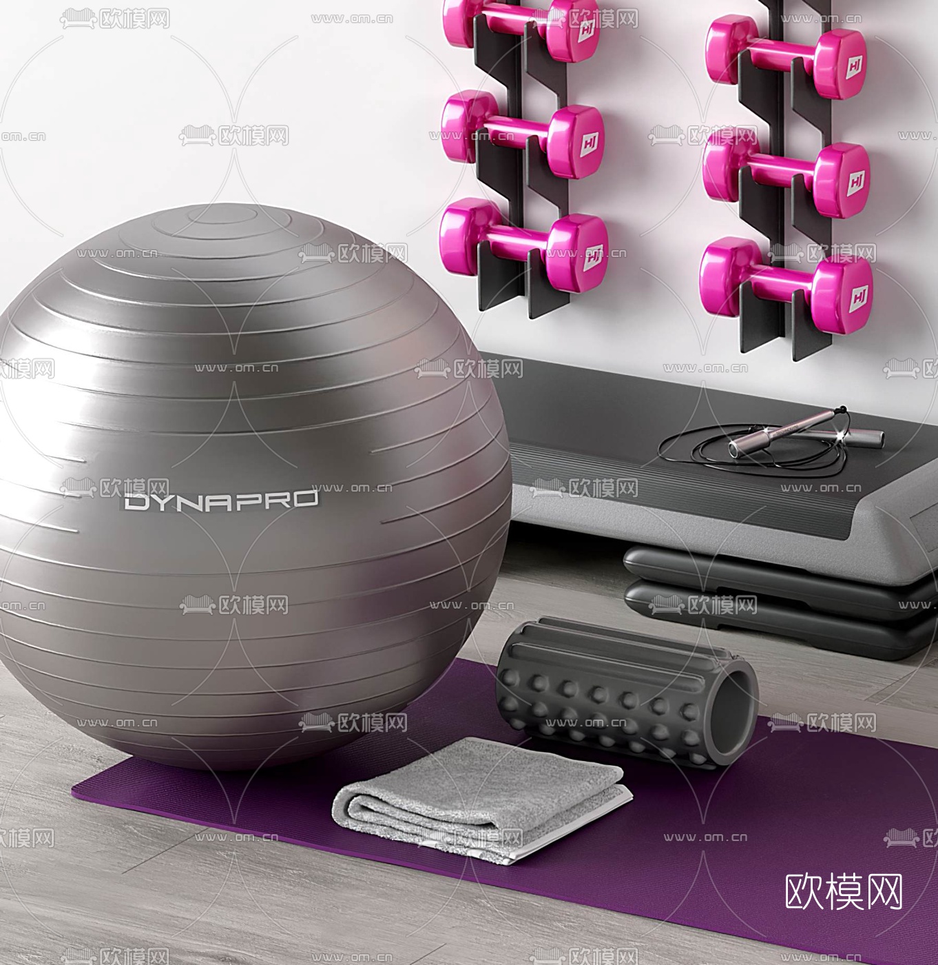 现代瑜伽垫瑜伽球哑铃3d模型