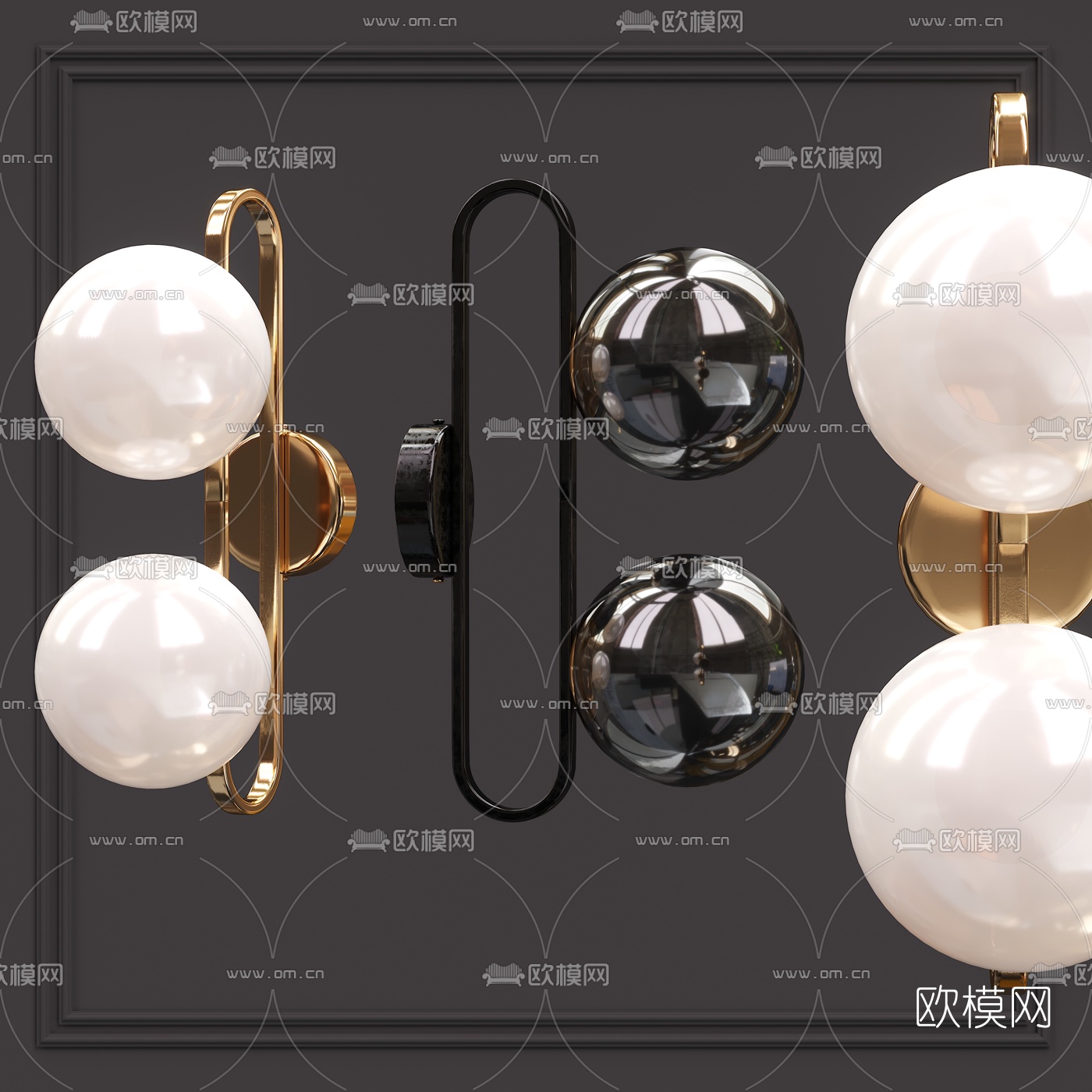 现代金属球形壁灯3d模型下载
