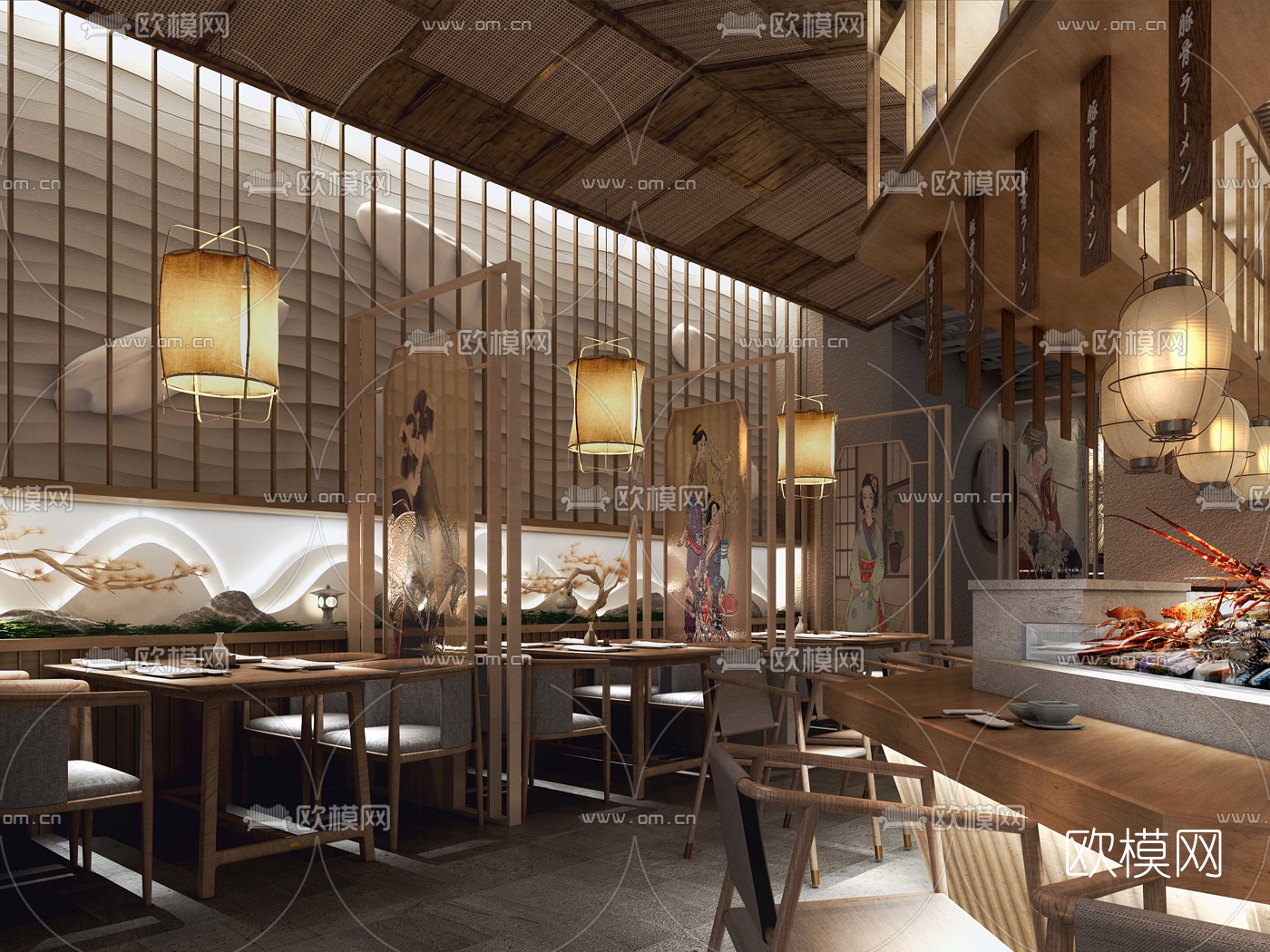 日式料理店3d模型下载（渲染图1）