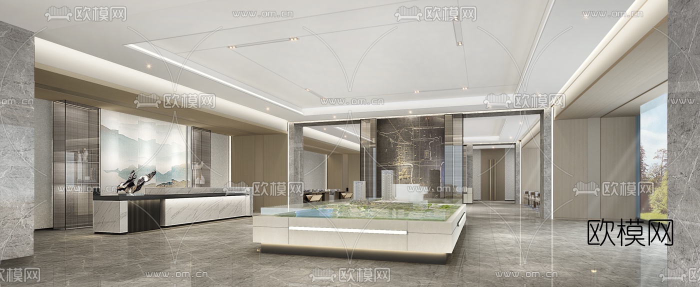 现代售楼处沙盘区洽谈区3d模型