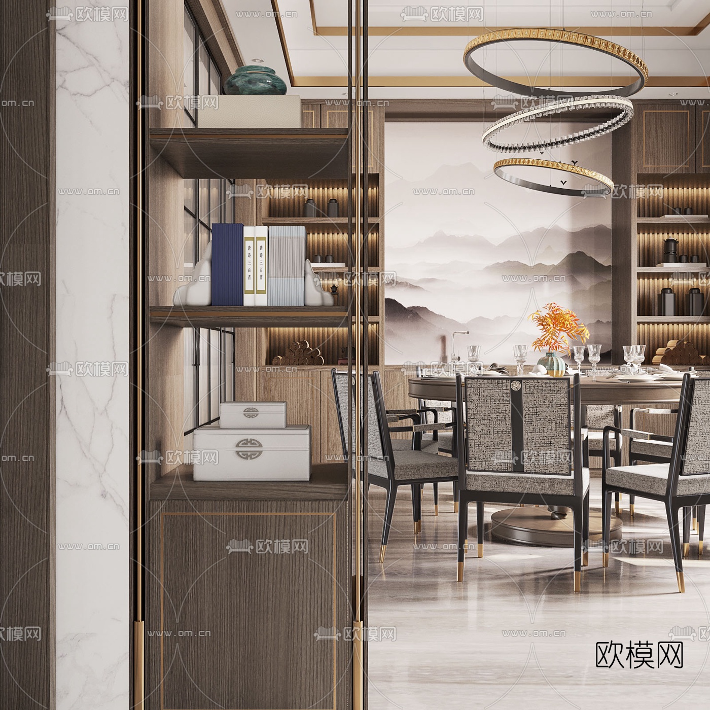 新中式轻奢餐厅3d模型