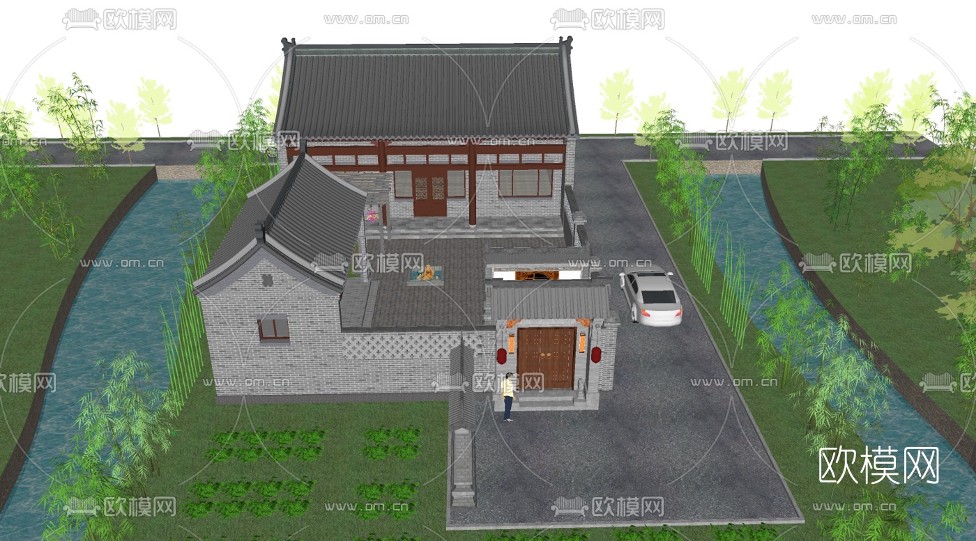 中式四合院su模型下载（渲染图3）