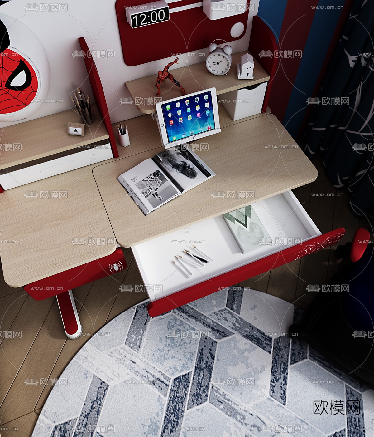现代威漫蜘蛛侠儿童桌椅3d模型下载（渲染图2）