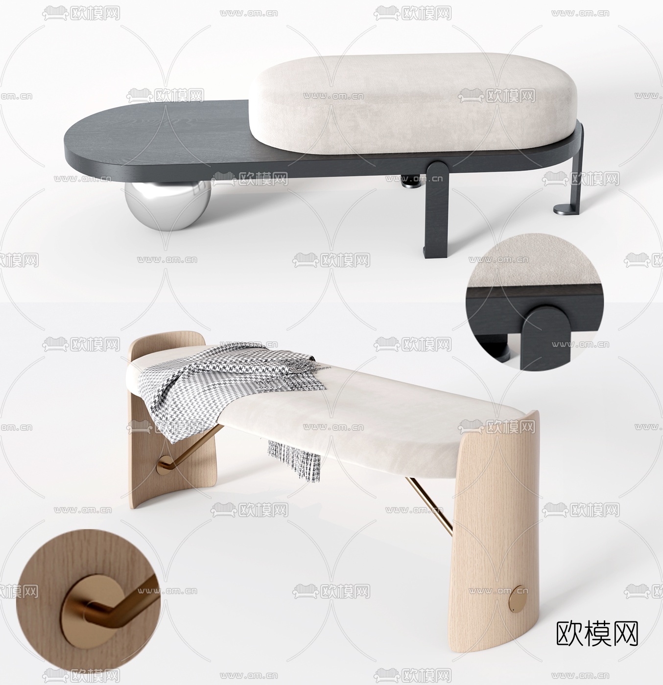 现代绒布床尾凳3d模型下载