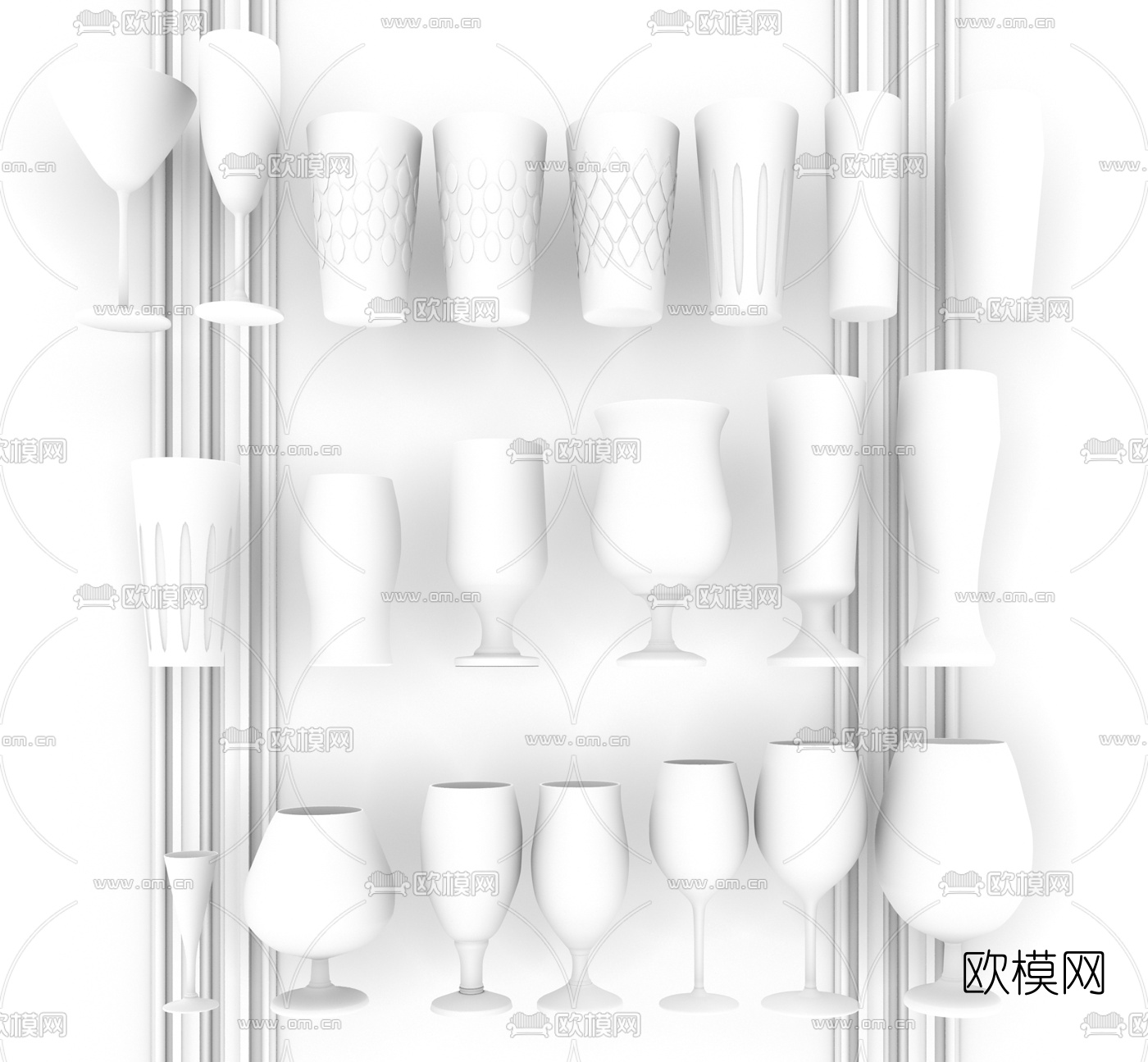 现代玻璃水杯酒杯3d模型下载（渲染图2）