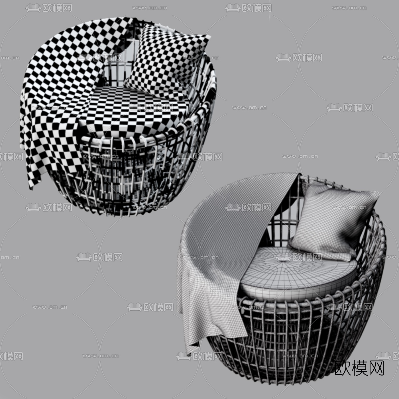 自然风藤编休闲沙发3d模型下载（渲染图2）