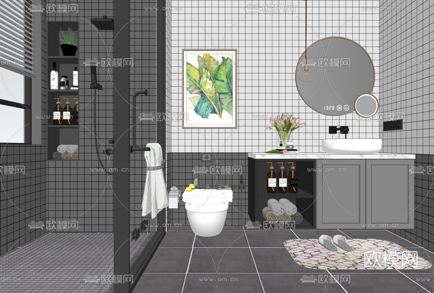 北欧卫生间浴室su模型下载