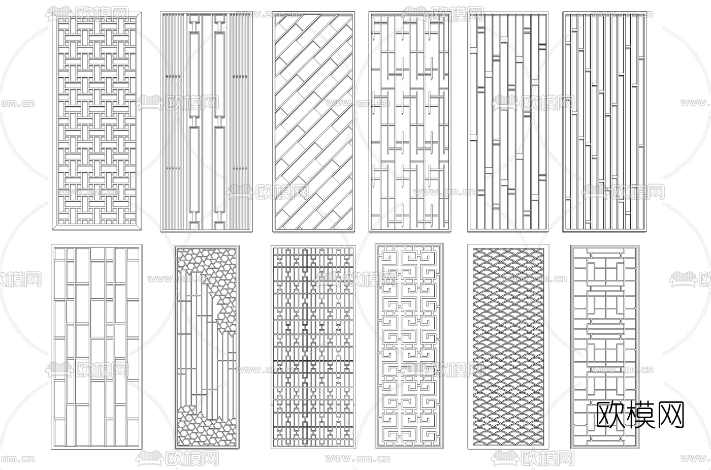 现代金属镂空屏风隔断su模型