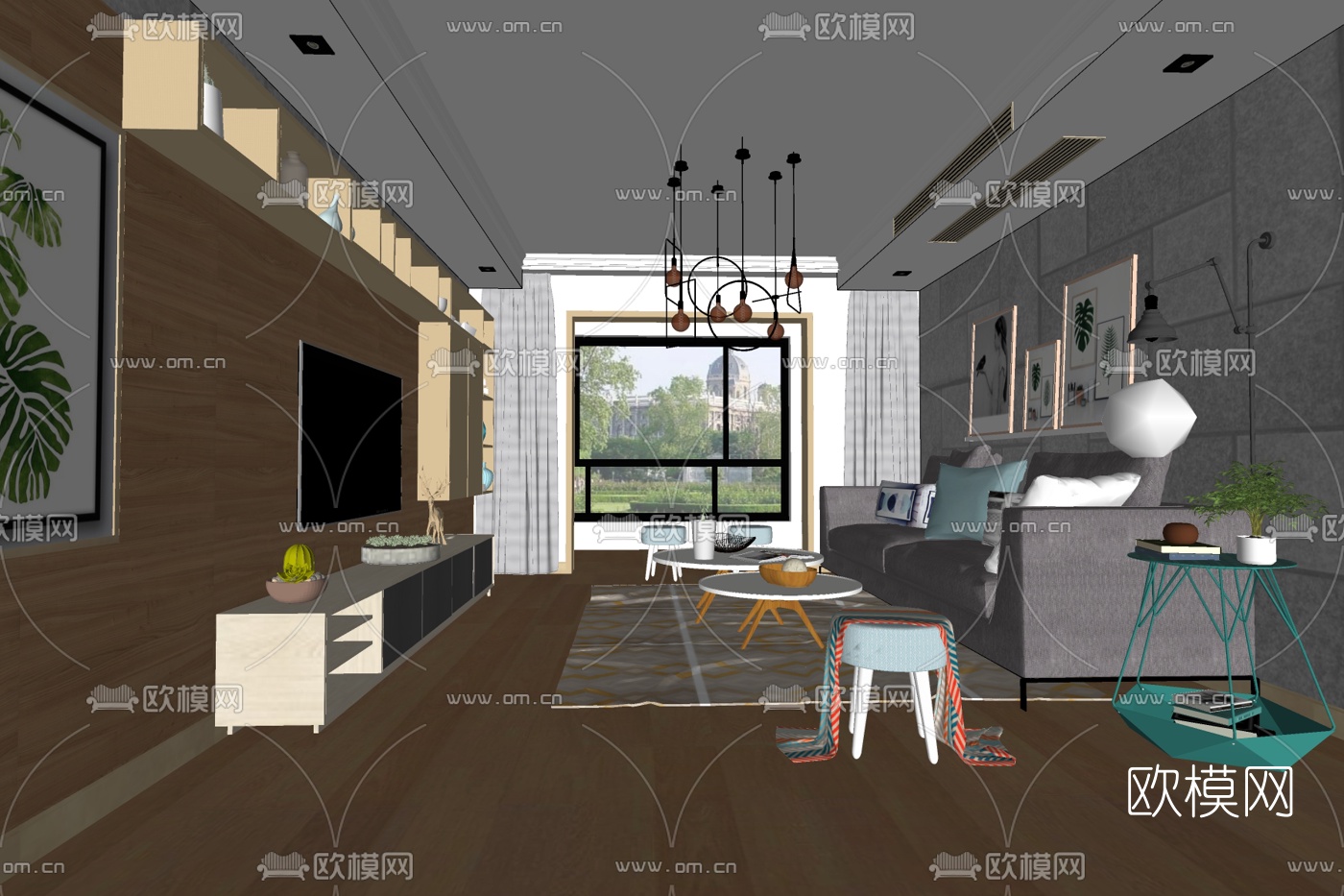 现代简约客厅免费su模型下载