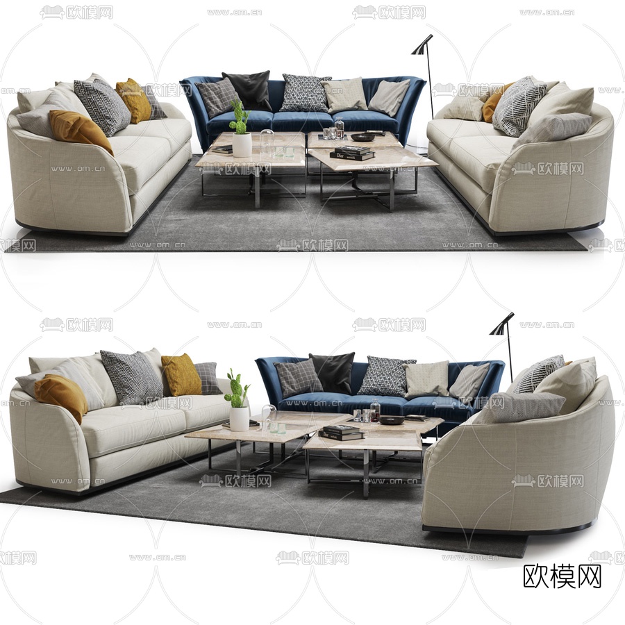 FLEXFORM 布艺沙发组合3d模型下载（渲染图1）