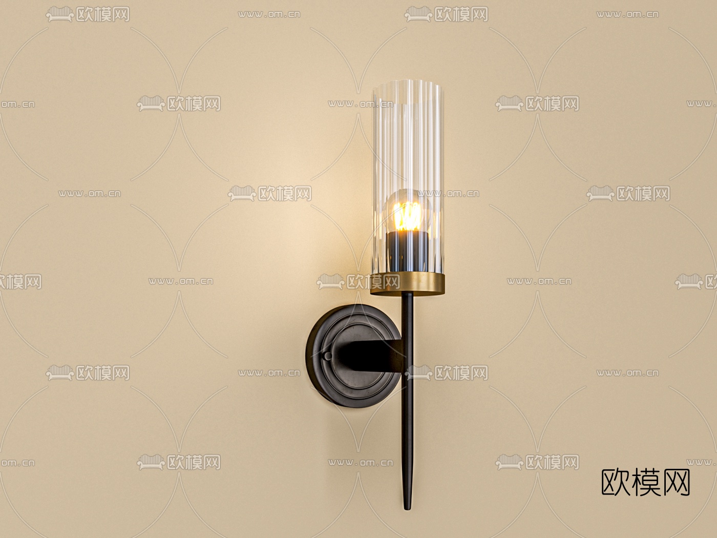现代金属玻璃壁灯3d模型下载（渲染图6）