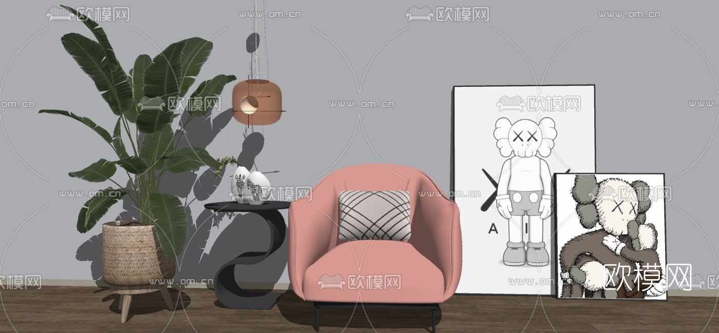 北欧布艺单人沙发su模型下载