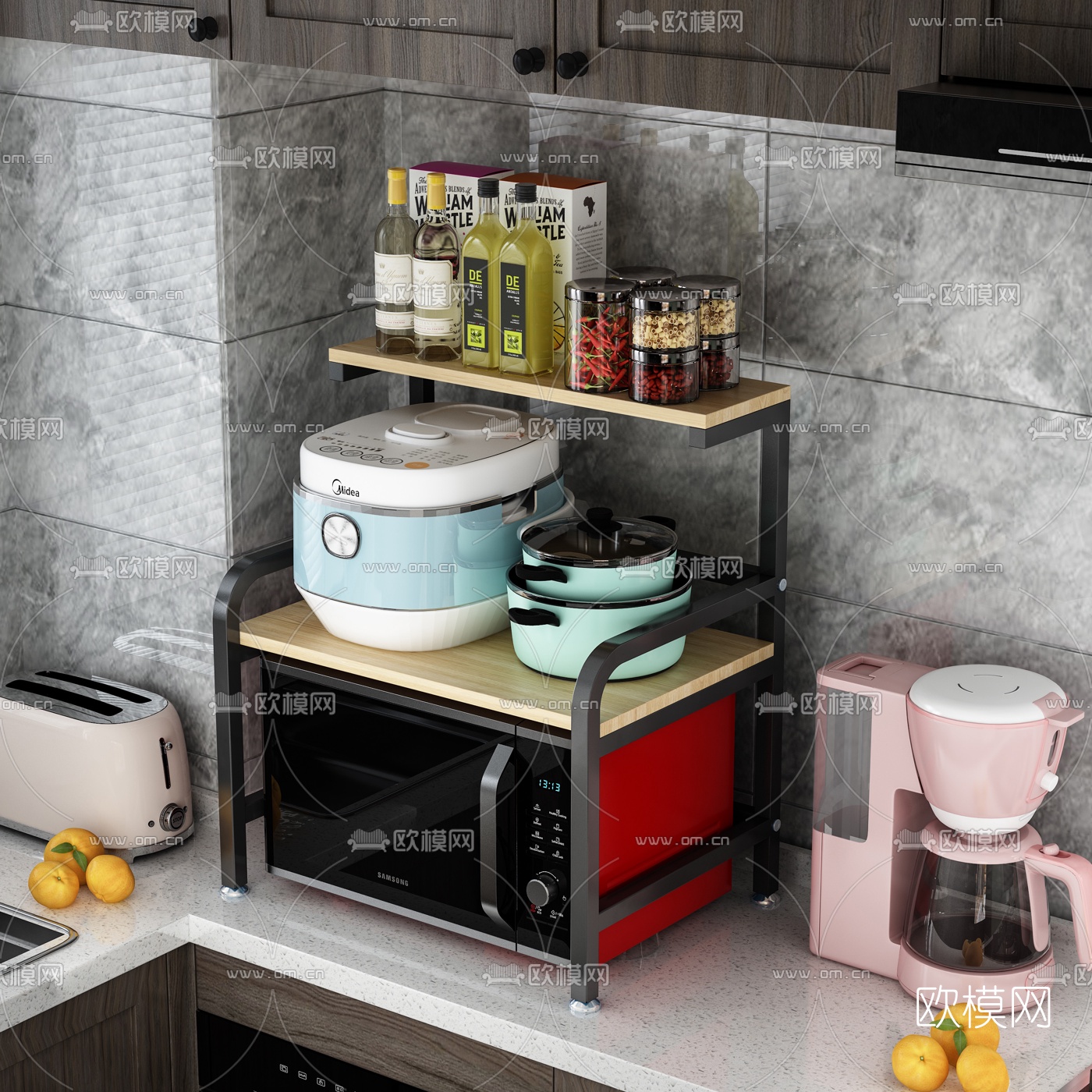 现代厨房微波炉置物架3d模型下载