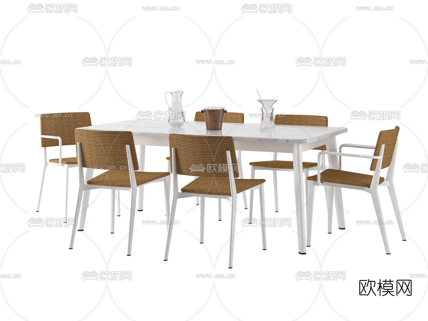 北欧绳编户外餐桌椅3d模型下载（渲染图1）