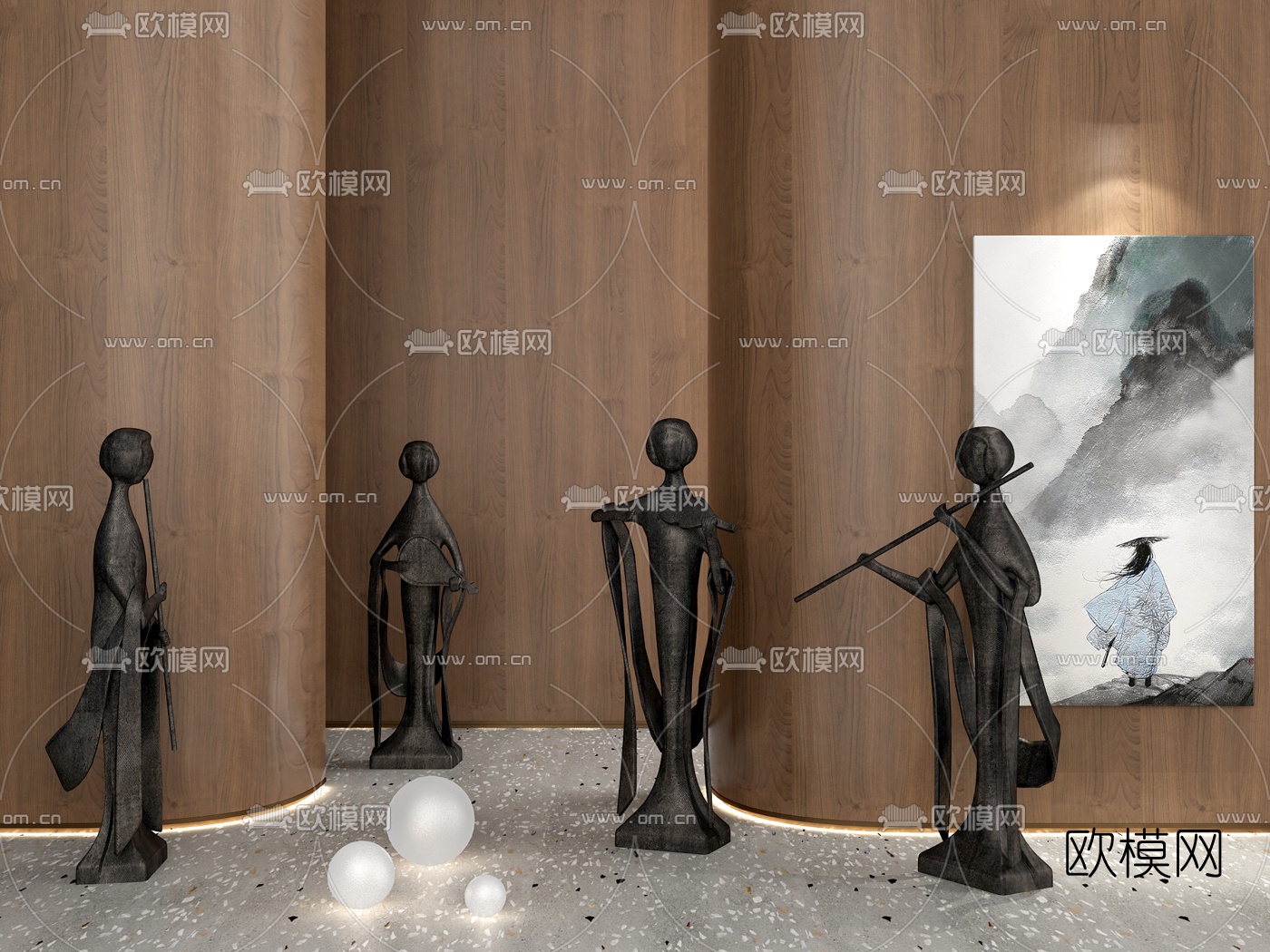 中式人物雕塑摆件3d模型