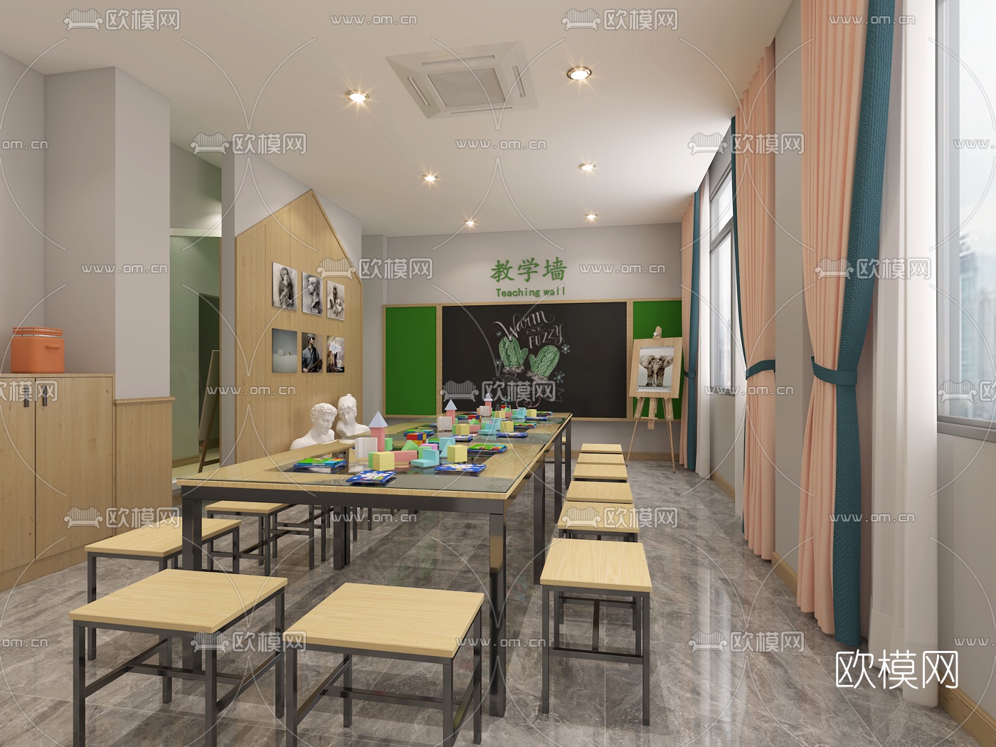 现代儿童美术室舞蹈室免费3d模型下载（渲染图1）