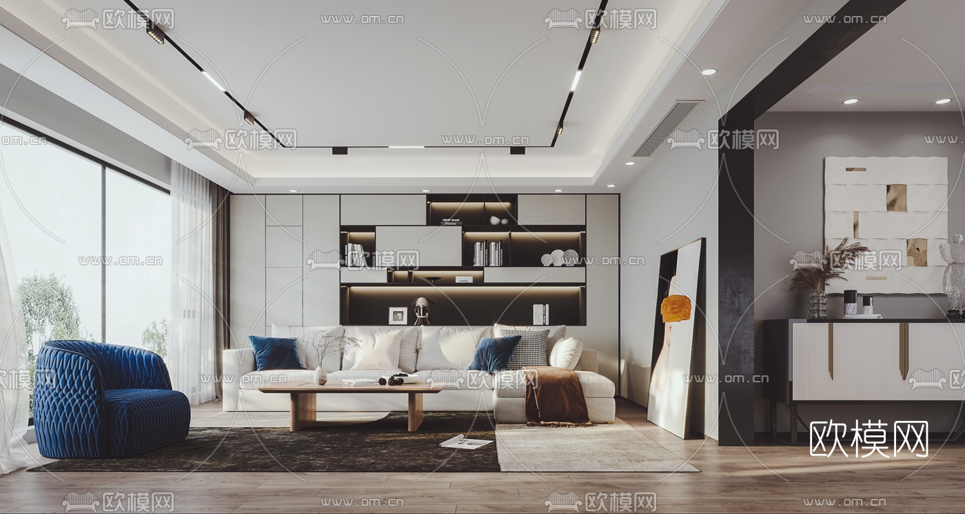 现代轻奢客厅3d模型