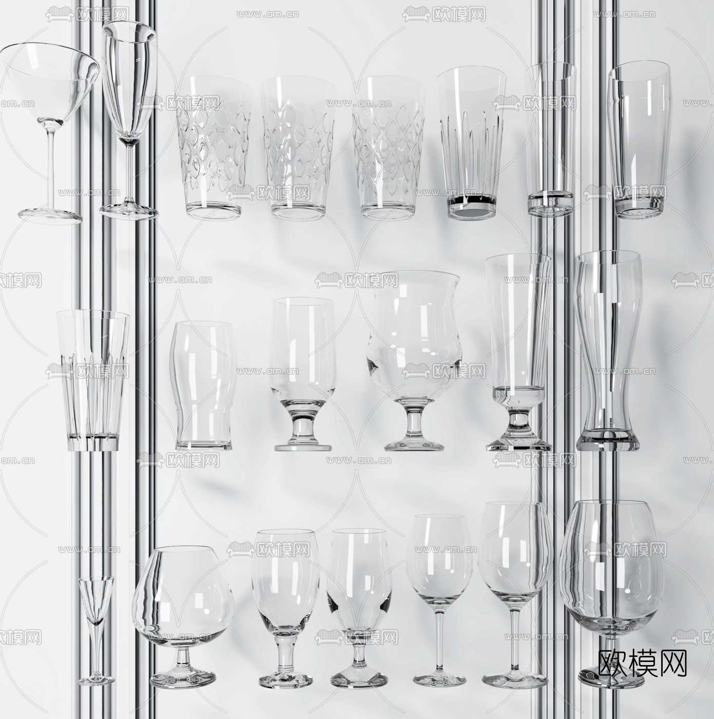 现代玻璃水杯酒杯3d模型下载（渲染图1）