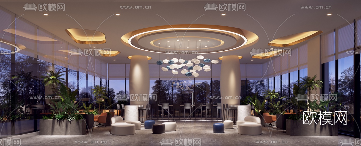 现代酒店大堂吧免费3d模型下载（渲染图1）